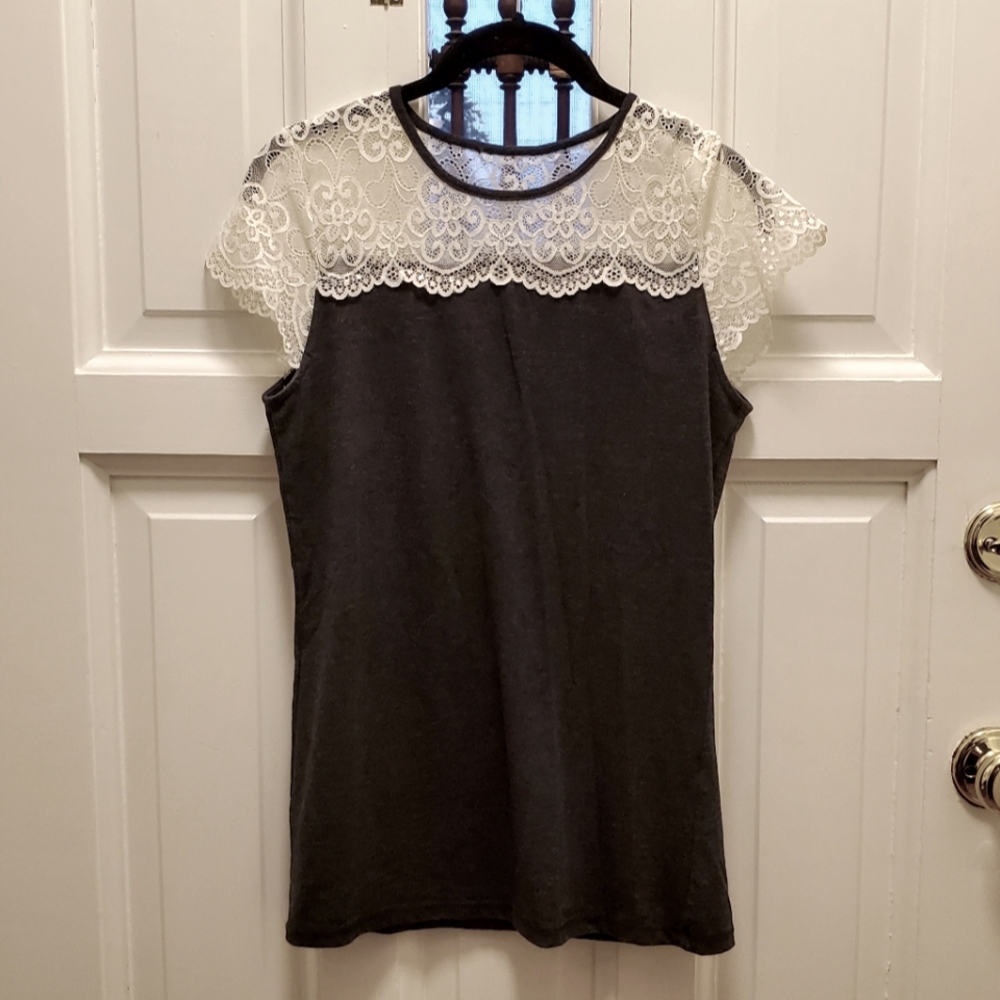 Beautiful Gray White Lace Top